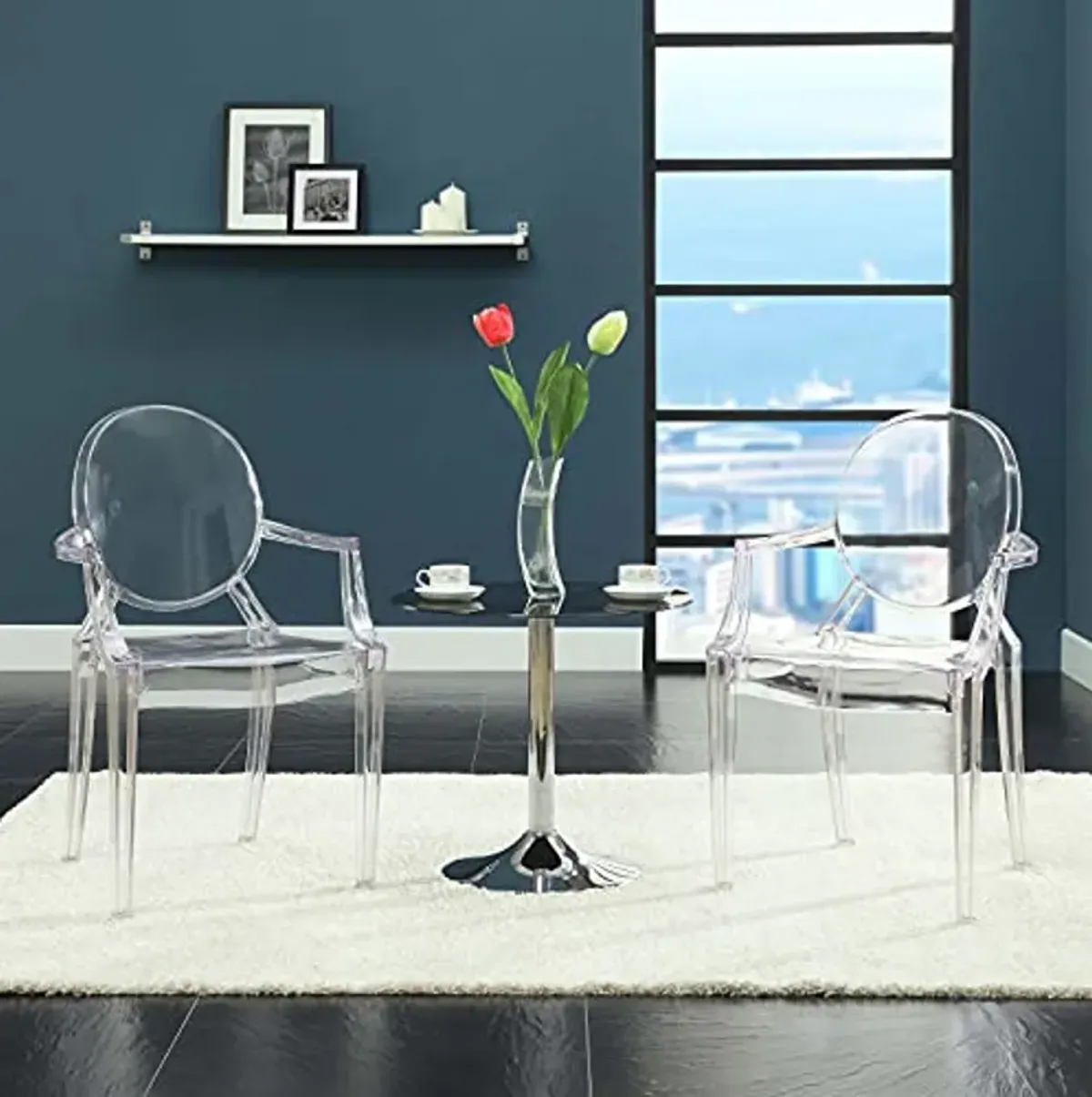 Modway Casper Modern Acrylic Stacking Two Dining Armchairs in Clear