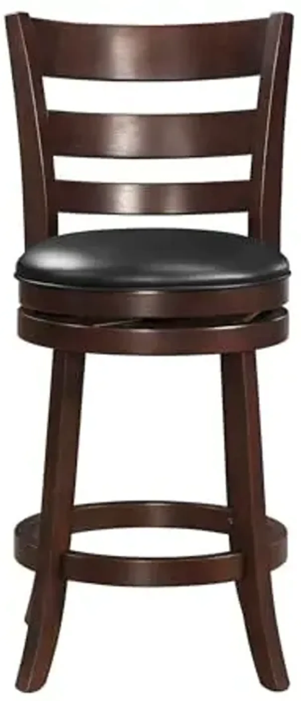 Upholstered Bar Height Swivel Stools With Backs, Faux Leather Bar Stools, 30" Seat Height, Solid Wood Frame, Easy Assembly, Kitchen Island, Dining Room, Ladder Rest, Dark Cherry