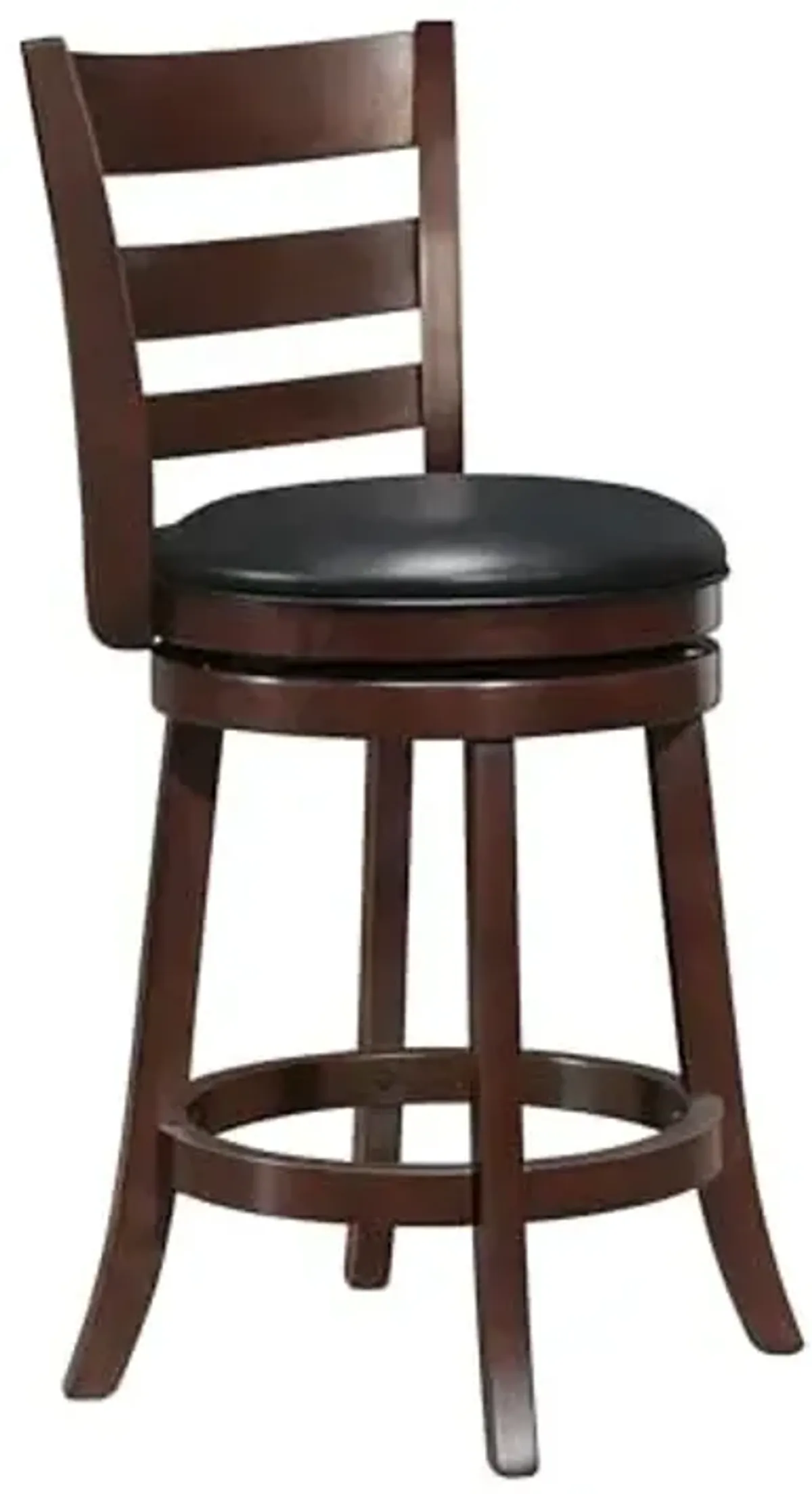 Upholstered Bar Height Swivel Stools With Backs, Faux Leather Bar Stools, 30" Seat Height, Solid Wood Frame, Easy Assembly, Kitchen Island, Dining Room, Ladder Rest, Dark Cherry