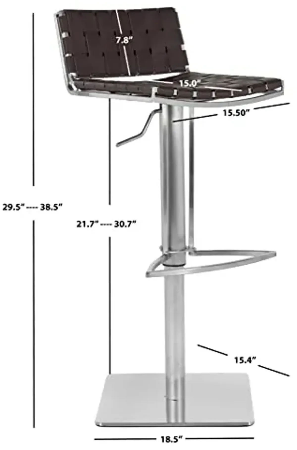 Safavieh Home Collection Mitchell Stainless Steel and Brown Leather Adjustable Gas Lift 21.7-30.7-inch Bar Stool