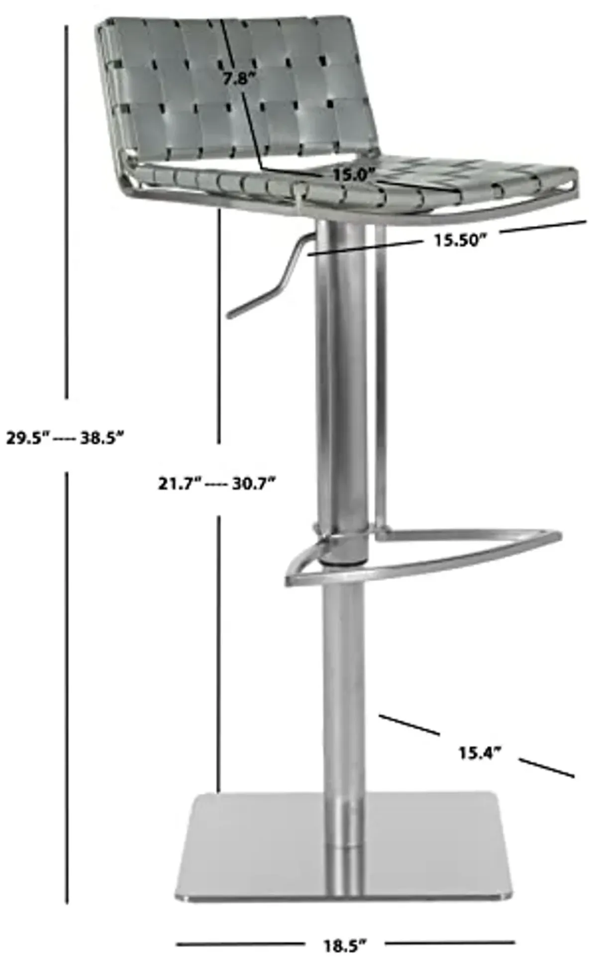 Safavieh Home Collection Mitchell Stainless Steel and Grey Leather Adjustable Gas Lift 21.7-30.7-inch Bar Stool