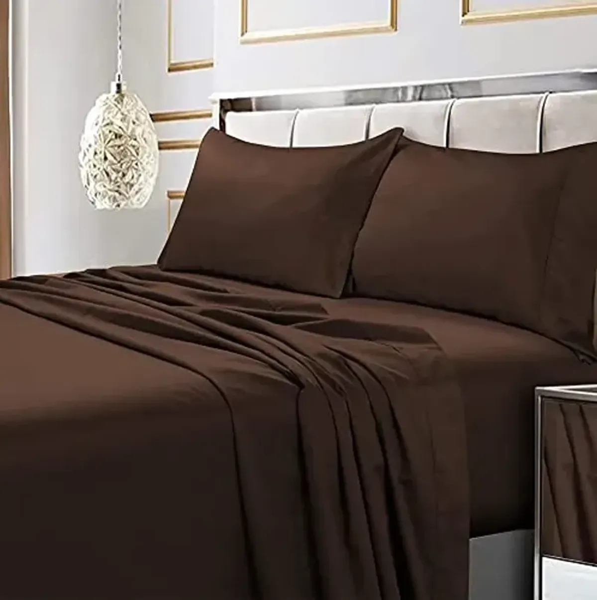 Tribeca Living Soft Egyptian Cotton Sateen Solid Pillowcase Set Extra Deep Pocket, 600 Thread Count, Bed Sheet, Queen, Chocolate