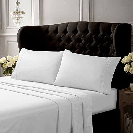 Tribeca Living Twin Bed Sheet Set, Crisp and Smooth Cotton Percale Solid Sheets and Pillowcase Set, Extra Deep Pocket, 300 Thread Count, 3-Piece Luxury Bedding, White