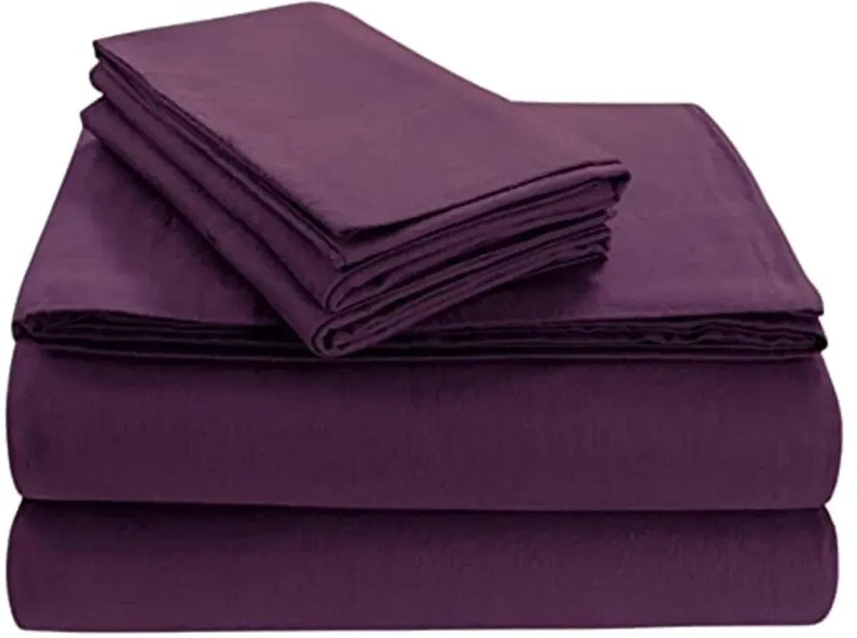 Tribeca Living FLSOEDSS Luxury Solid Flannel Deep Pocket Sheet Set, Full, Purple