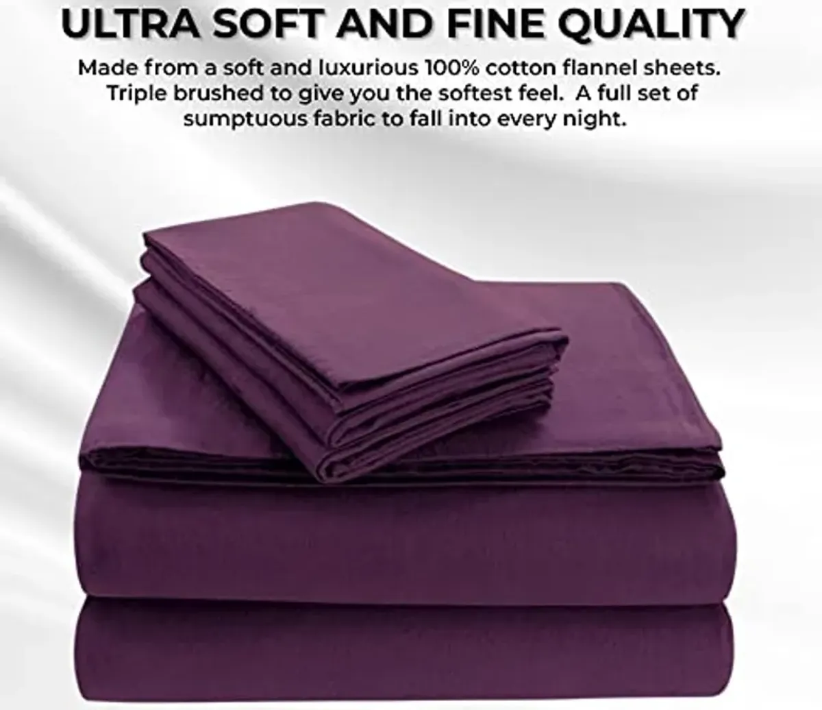 Tribeca Living FLSOEDSS Luxury Solid Flannel Deep Pocket Sheet Set, Queen, Purple