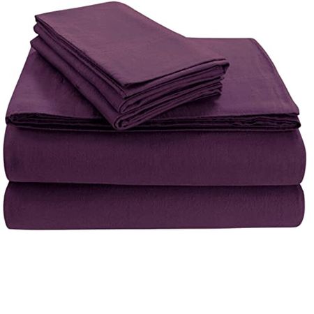 Tribeca Living Luxury Solid Flannel Deep Pocket Sheet Set, Dark Purple, King
