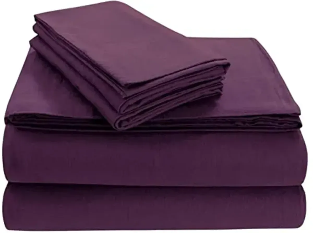Tribeca Living Triple Brushed Soft Cotton Flannel Sheets Set, King Size 170-GSM Weight Extra Deep Pocket Sheet in Solid Dark Purple Color
