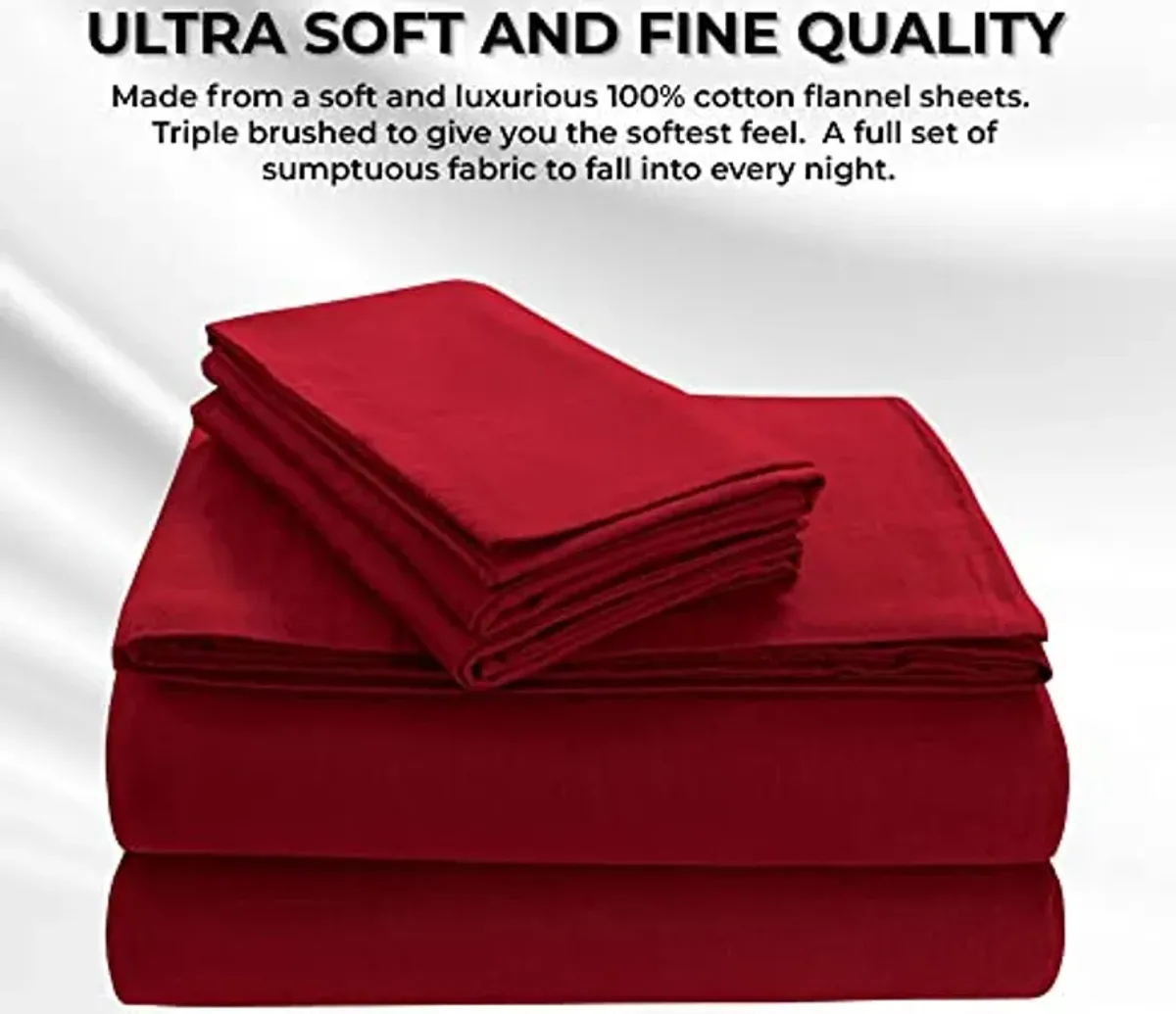 Tribeca Living FLSOEDSS Luxury Solid Flannel Deep Pocket Sheet Set, Queen, Dark Red, 4 Count