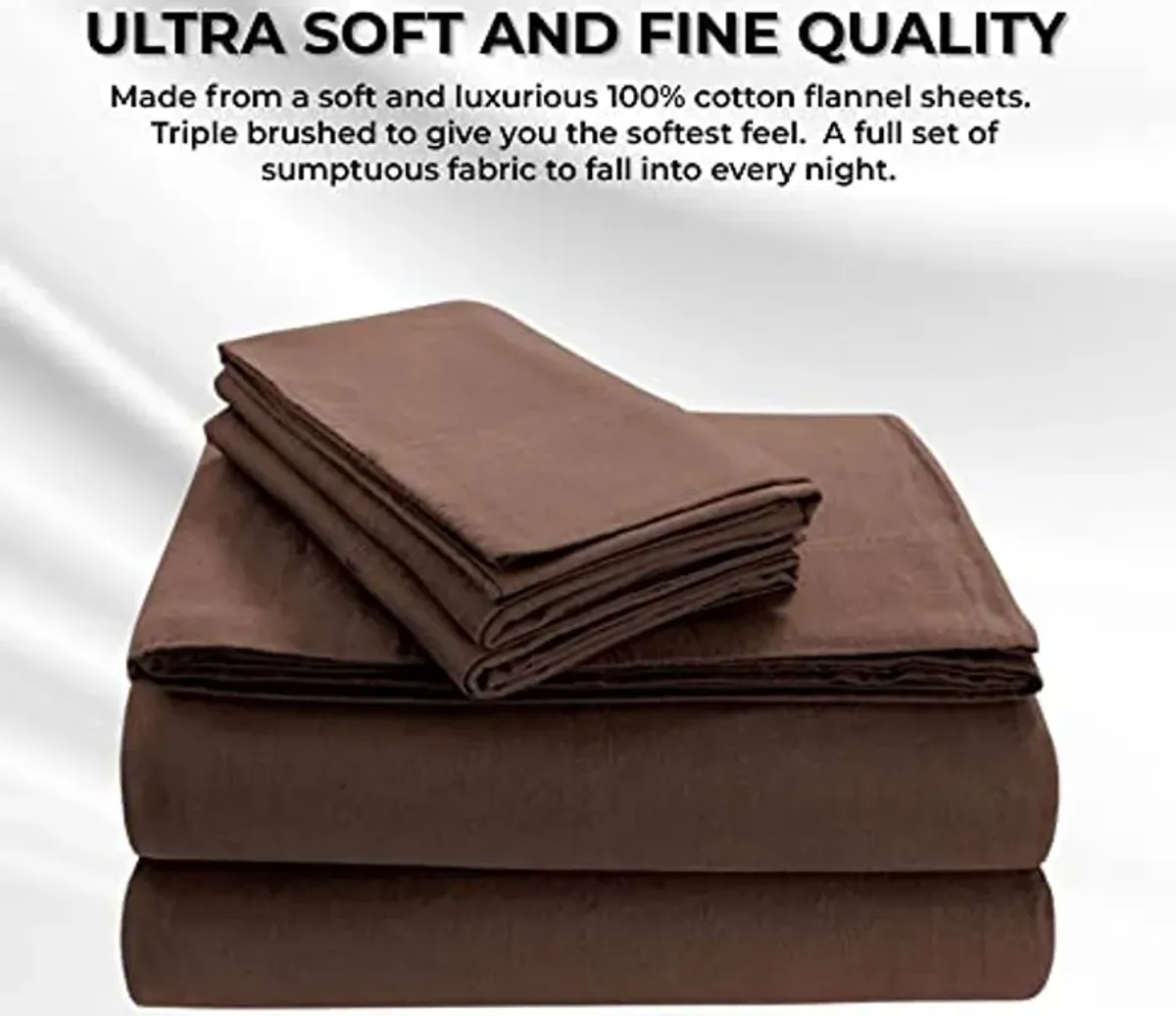 Tribeca Living Luxury Solid Flannel Deep Pocket Sheet Set, Chocolate, Queen