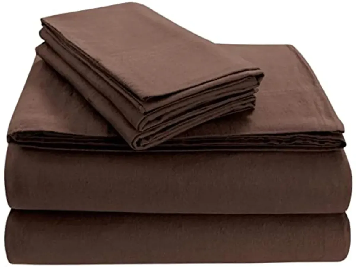 Tribeca Living Luxury Solid Flannel Deep Pocket Sheet Set, Chocolate, Queen