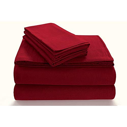 Tribeca Living Luxury Solid Flannel Deep Pocket Sheet Set, Dark Red, Twin X-Large