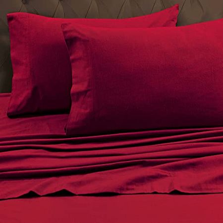 Tribeca Living Luxury Solid Flannel Deep Pocket Sheet Set, Dark Red, Twin