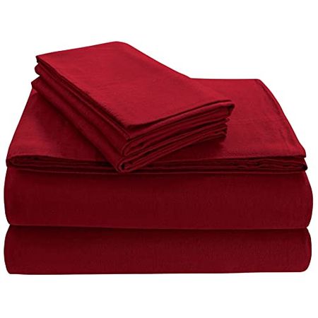 Tribeca Living Luxury Solid Flannel Deep Pocket Sheet Set, Dark Red, Twin
