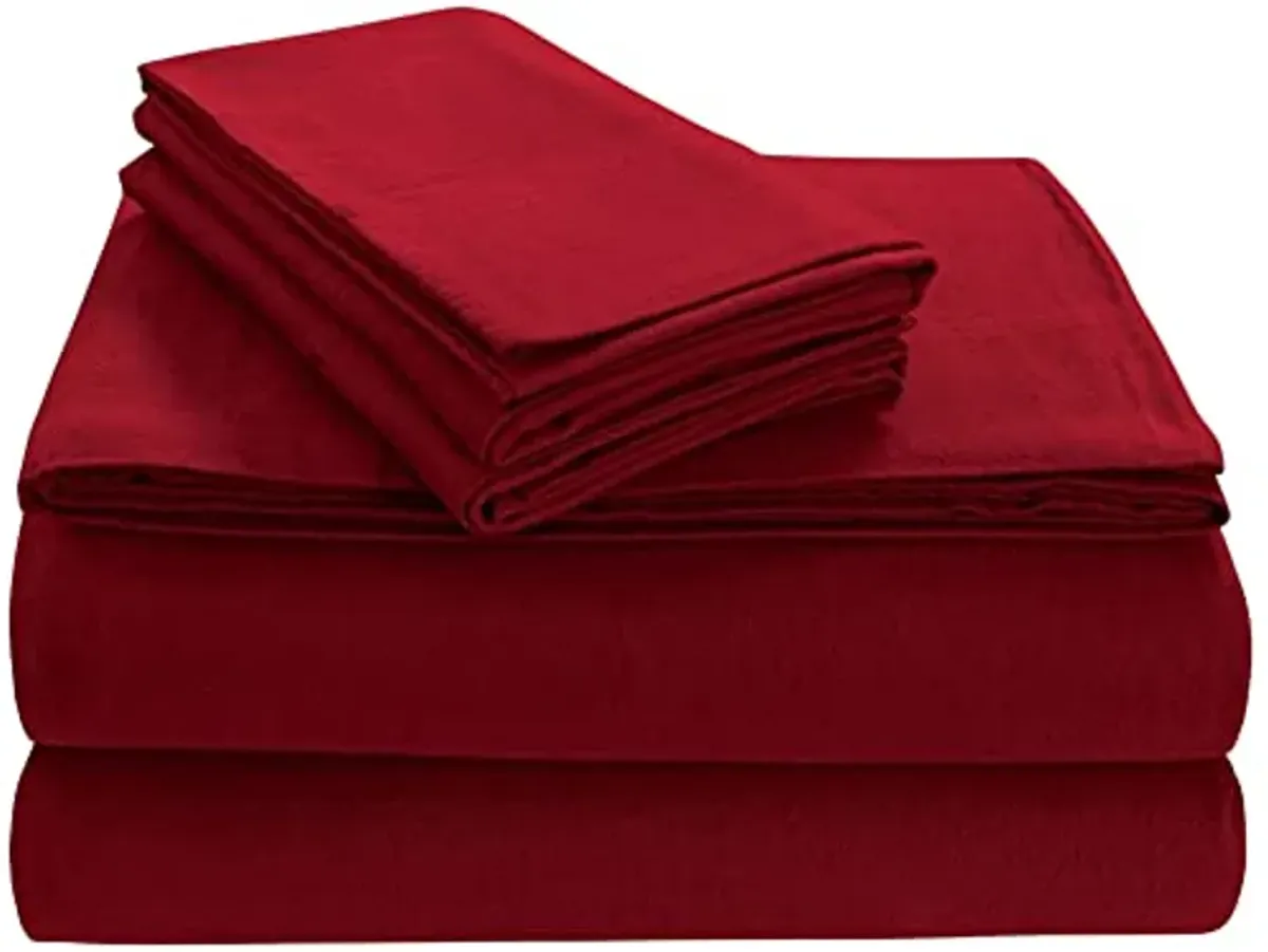 Tribeca Living Luxury Solid Flannel Deep Pocket Sheet Set, Dark Red, Twin