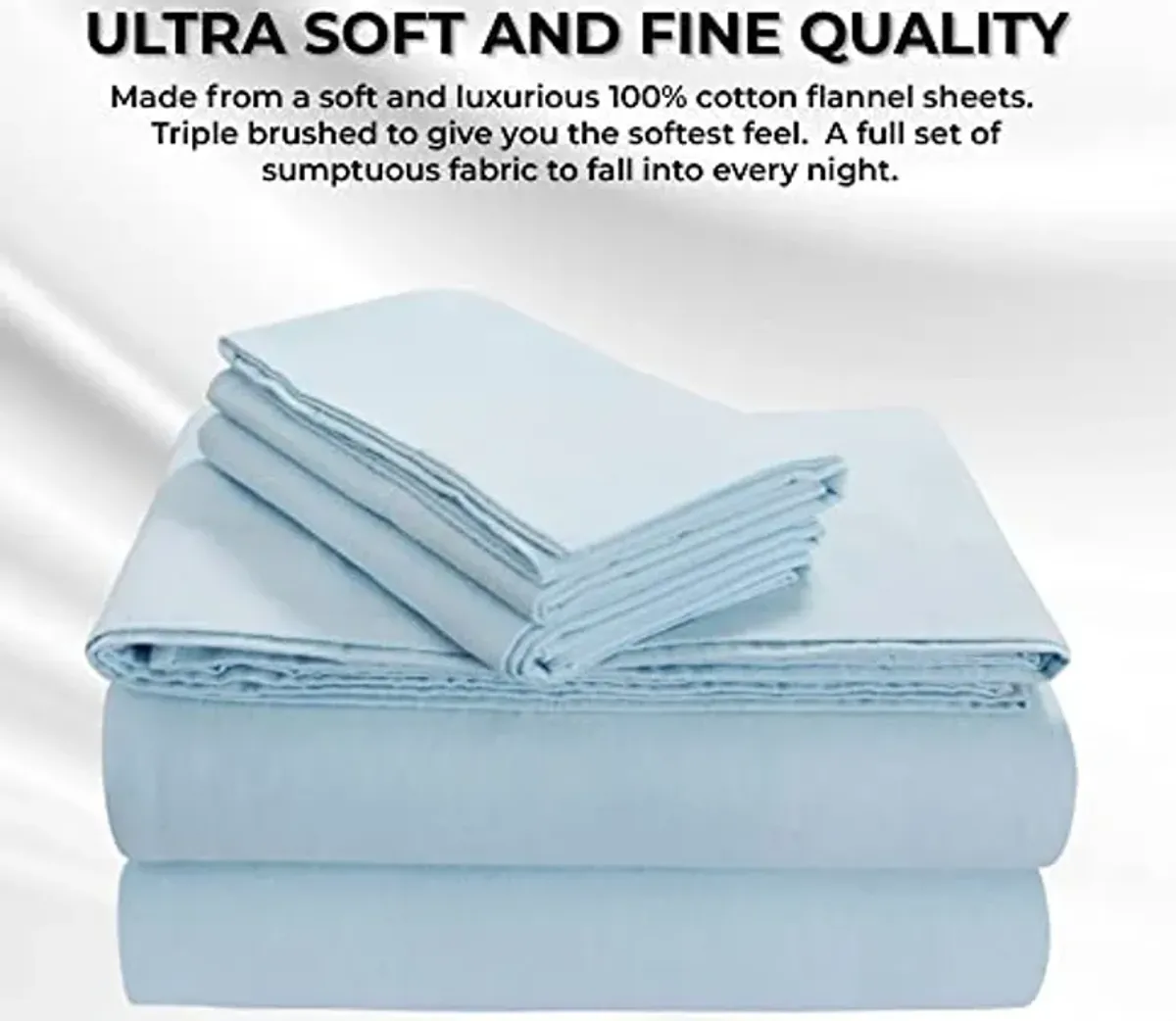 Tribeca Living FLSOEDSS Luxury Solid Flannel Deep Pocket Sheet Set, Queen, Sky Blue