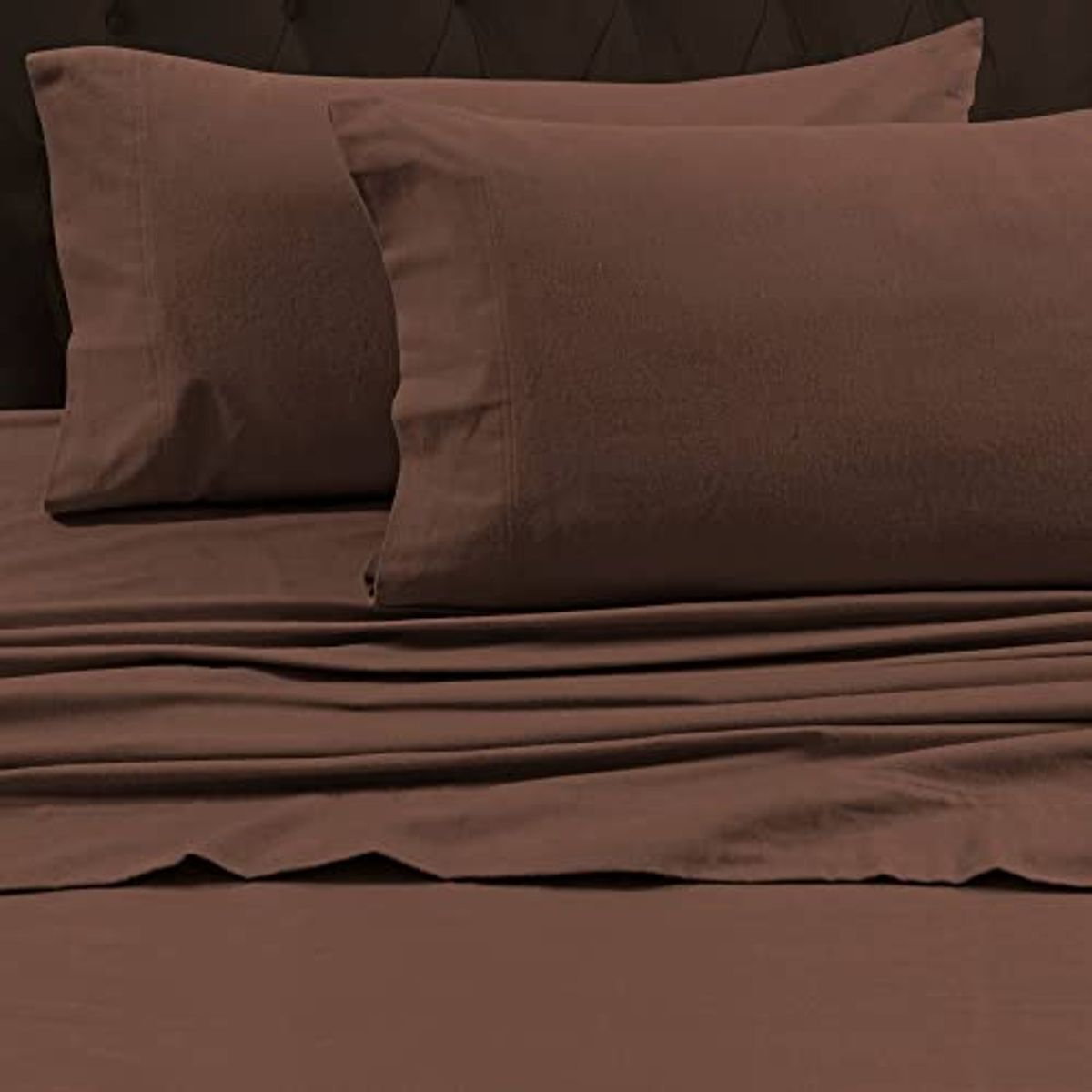 Tribeca Living FLSOEDSS Luxury Solid Flannel Deep Pocket Sheet Set, Full, Chocolate