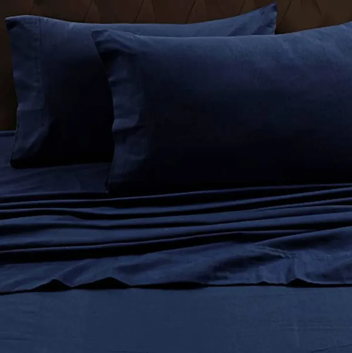 Tribeca Living FLSOEDSS Luxury Solid Flannel Deep Pocket Sheet Set, Queen, Dark Blue