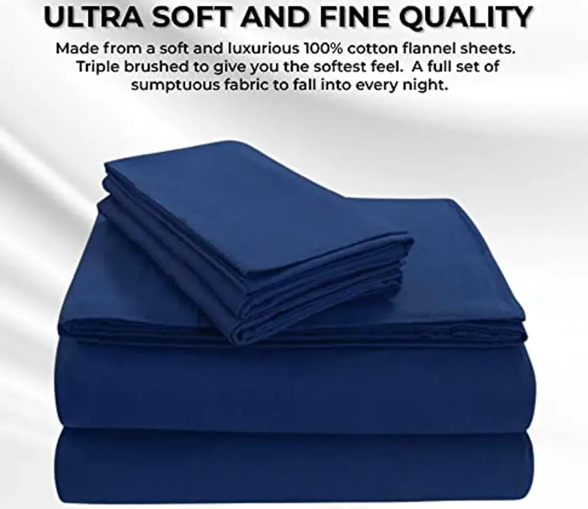 Tribeca Living FLSOEDSS Luxury Solid Flannel Deep Pocket Sheet Set, Queen, Dark Blue