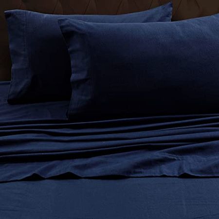 Tribeca Living FLSOEDSS Luxury Solid Flannel Deep Pocket Sheet Set, Twin, Dark Blue