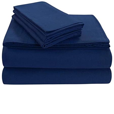 Tribeca Living FLSOEDSS Luxury Solid Flannel Deep Pocket Sheet Set, Twin, Dark Blue