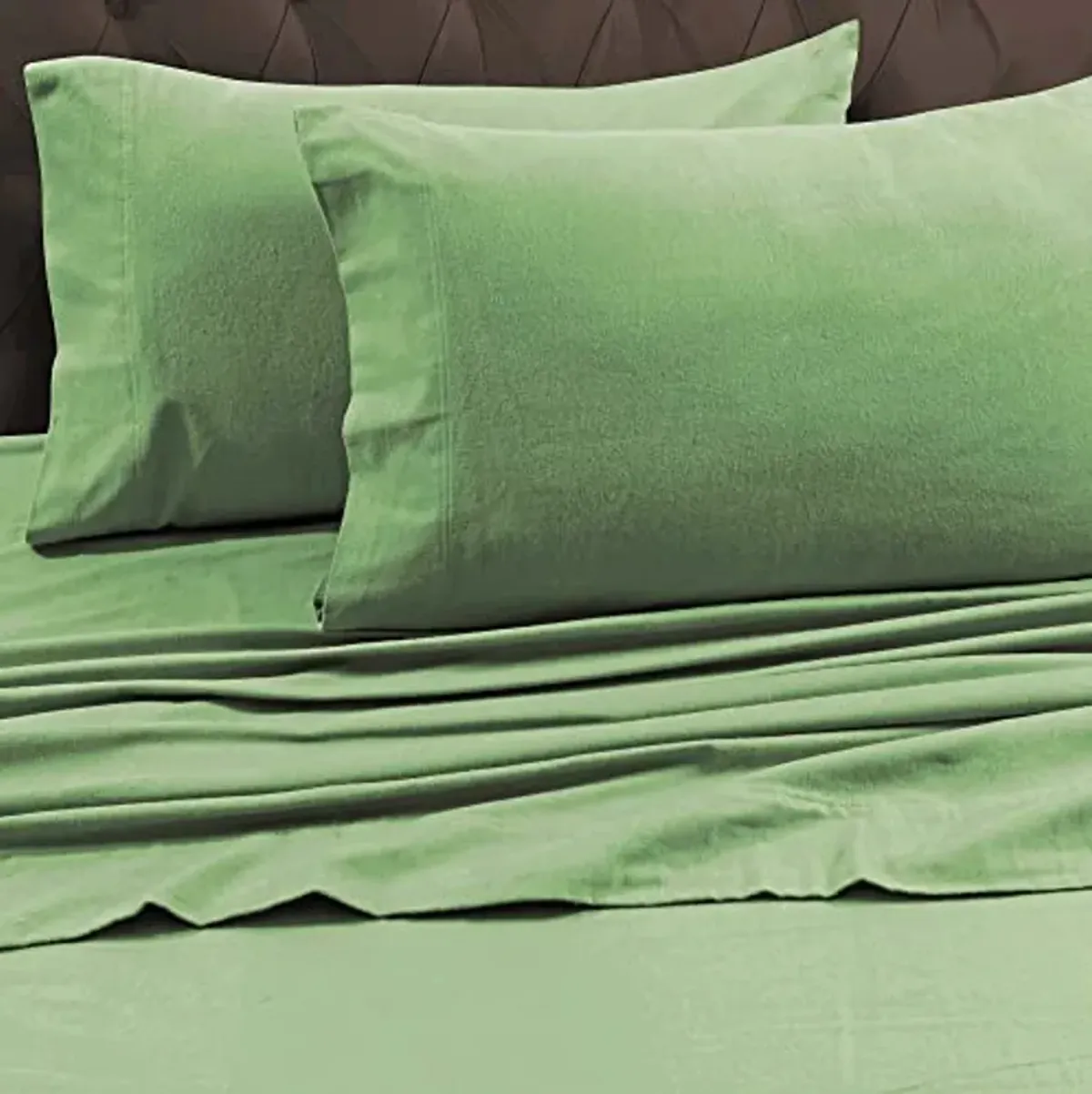 Tribeca Living FLSOEDSS Luxury Solid Flannel Deep Pocket Sheet Set, Queen, Green