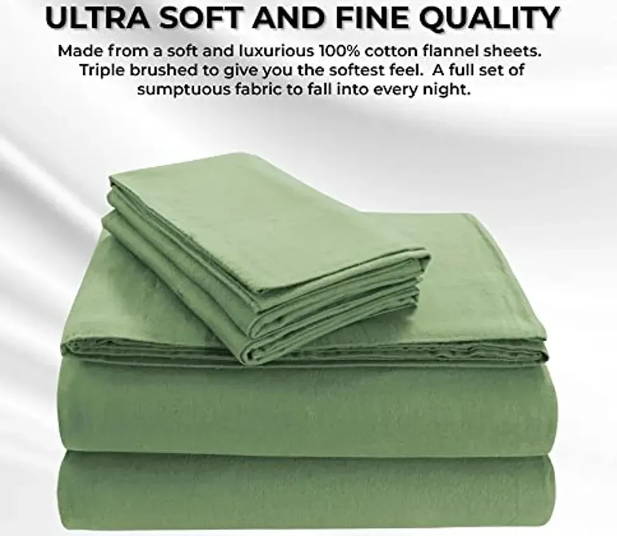 Tribeca Living FLSOEDSS Luxury Solid Flannel Deep Pocket Sheet Set, Queen, Green