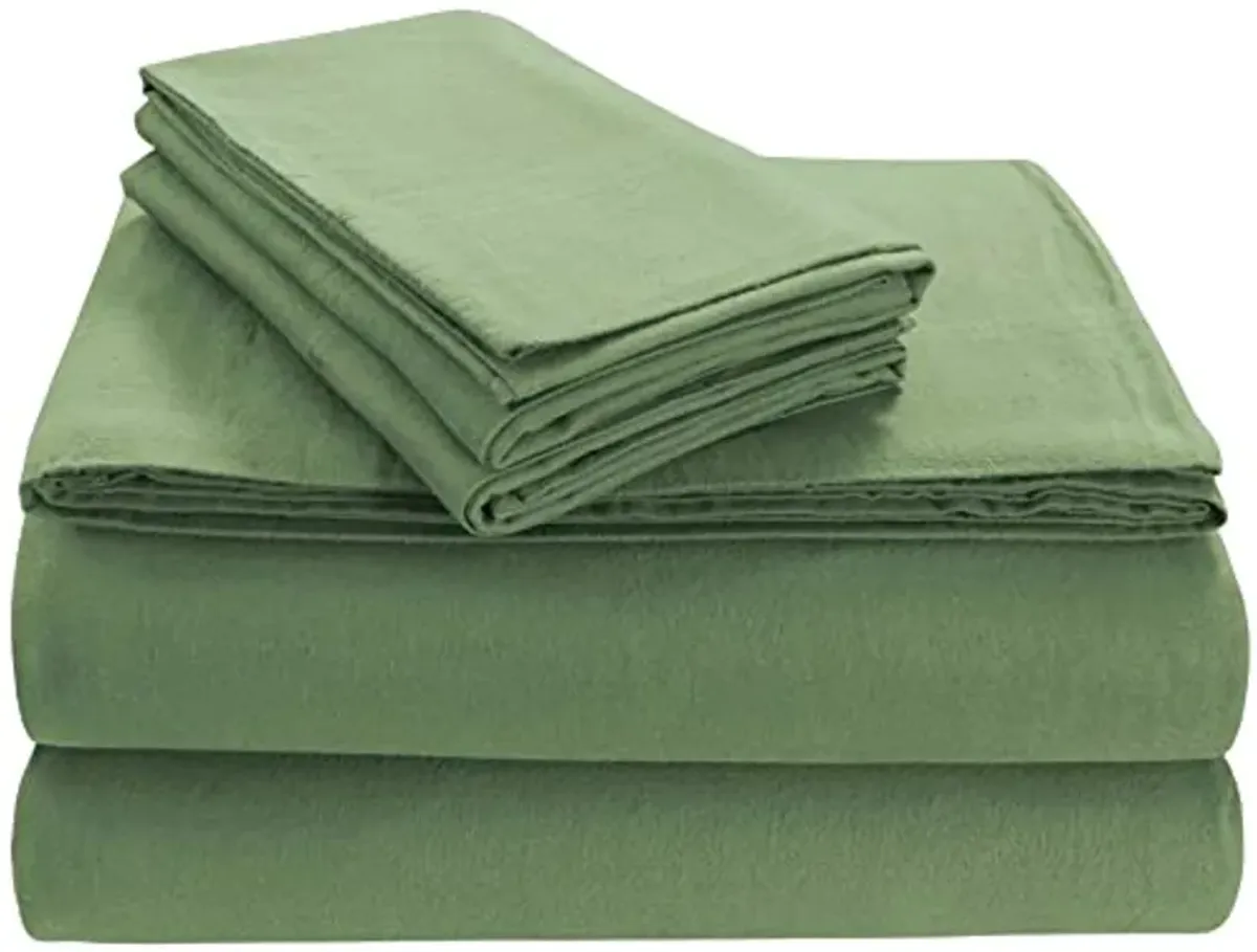 Tribeca Living FLSOEDSS Luxury Solid Flannel Deep Pocket Sheet Set, Queen, Green