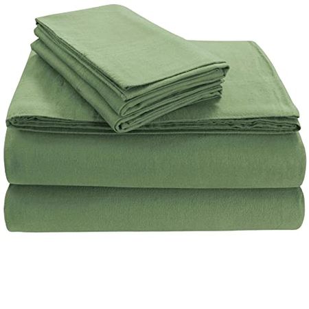 Tribeca Living FLSOEDSS Luxury Solid Flannel Deep Pocket Sheet Set, Twin, Green
