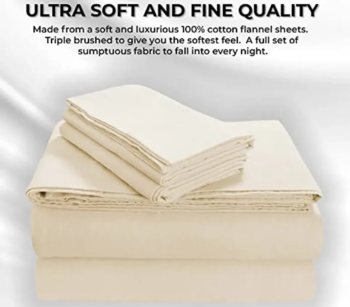 Tribeca Living FLSOEDSS Luxury Solid Flannel Deep Pocket Sheet Set, Queen, Ivory, 4 Count