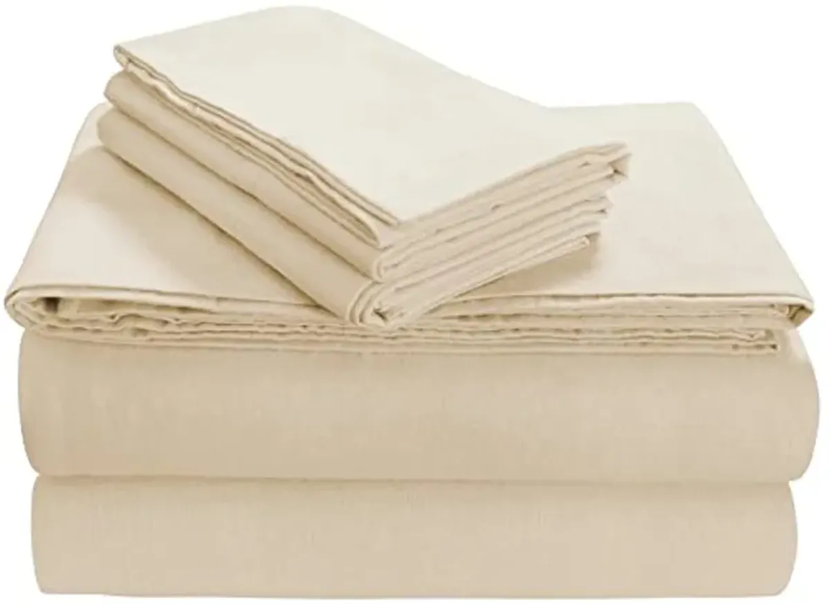 Tribeca Living FLSOEDSS Luxury Solid Flannel Deep Pocket Sheet Set, Queen, Ivory, 4 Count