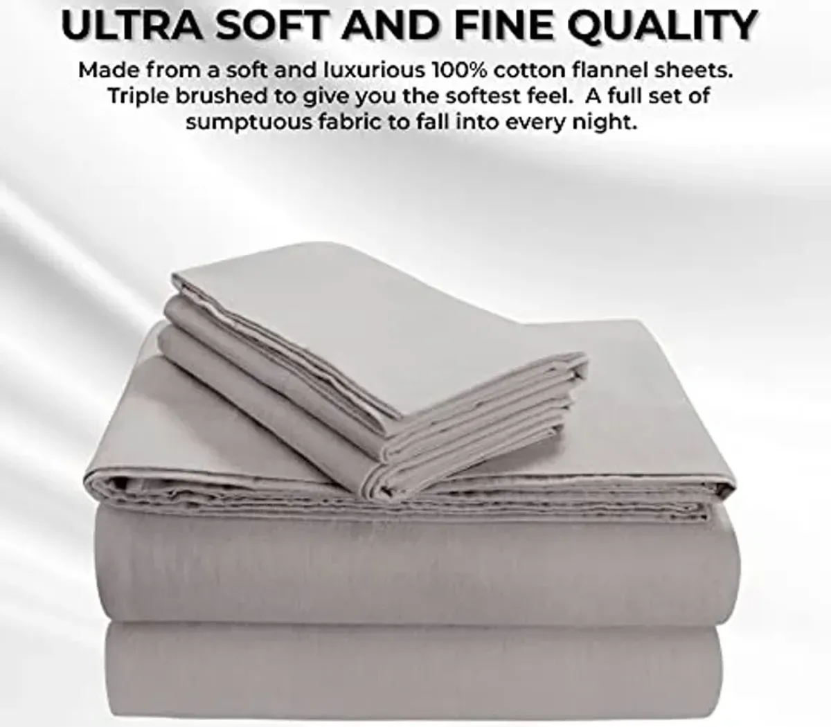 Tribeca Living FLSOEDSS Luxury Solid Flannel Deep Pocket Sheet Set, Queen, Platinum