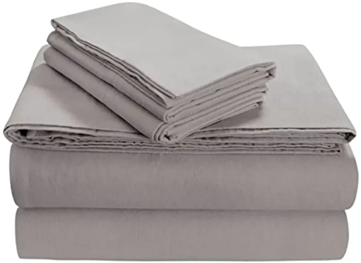 Tribeca Living FLSOEDSS Luxury Solid Flannel Deep Pocket Sheet Set, Queen, Platinum