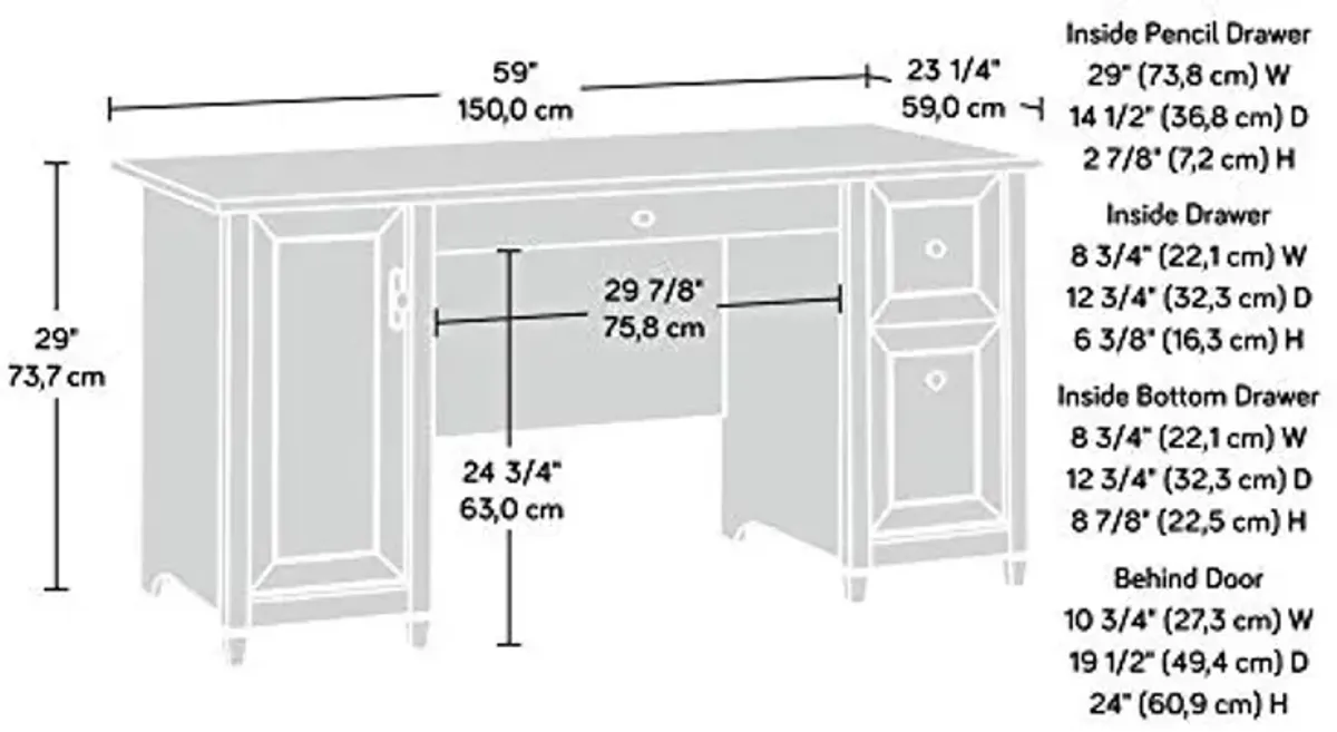 Sauder Edge Water Computer Desk with Storage Drawers, Home Office Desk, in Estate Black