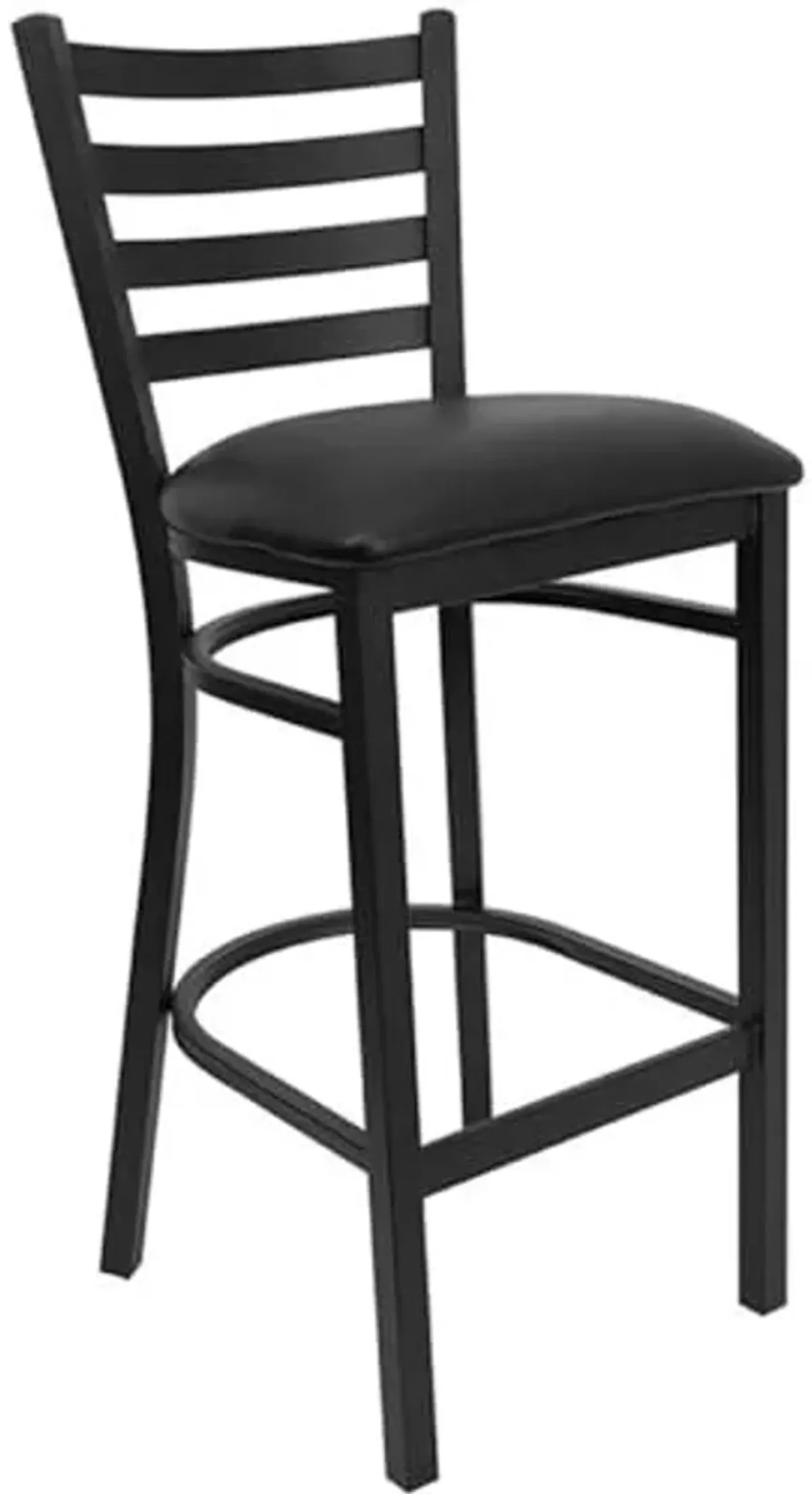 Flash Furniture Clark 36'' Round Walnut Laminate Table Set with 4 Ladder Back Metal Barstools - Black Vinyl Seat