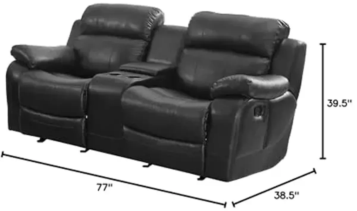 Homelegance Marille Reclining Loveseat w/ Center Console Cup Holder, Black Bonded Leather