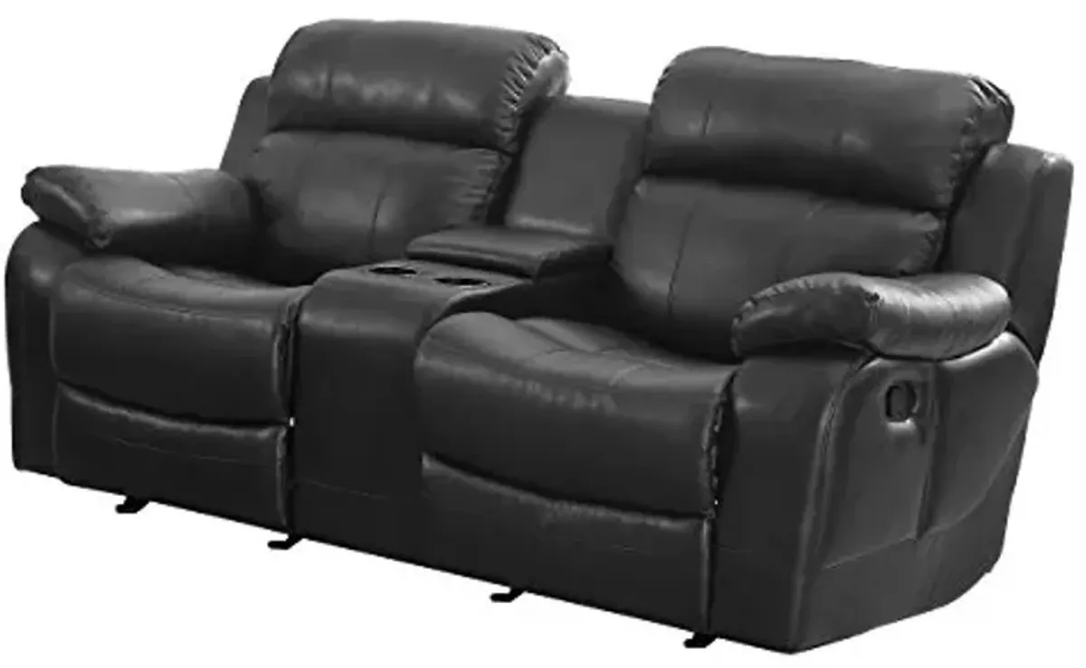Homelegance Marille Reclining Loveseat w/ Center Console Cup Holder, Black Bonded Leather