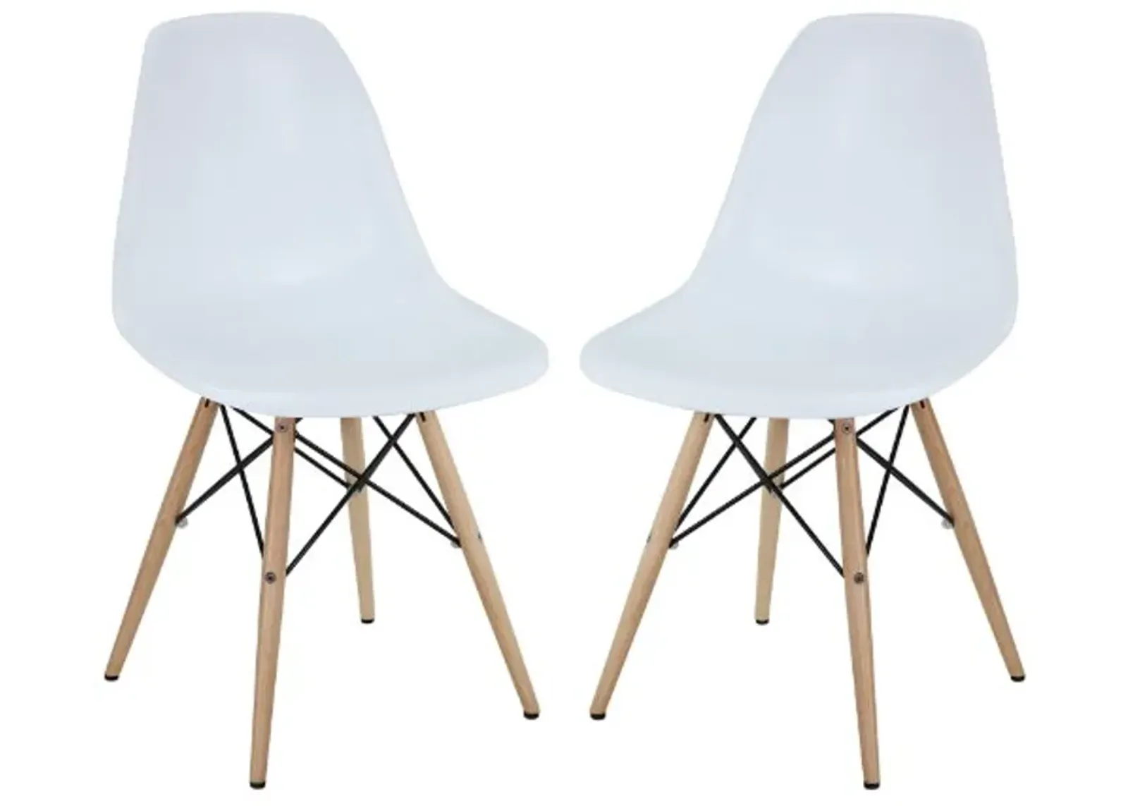 Modway Pyramid Mid-Century Modern with Natural Wood Legs, Two Dining Side Chairs, White