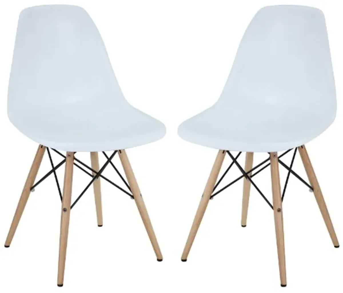 Modway Pyramid Mid-Century Modern with Natural Wood Legs, Two Dining Side Chairs, White