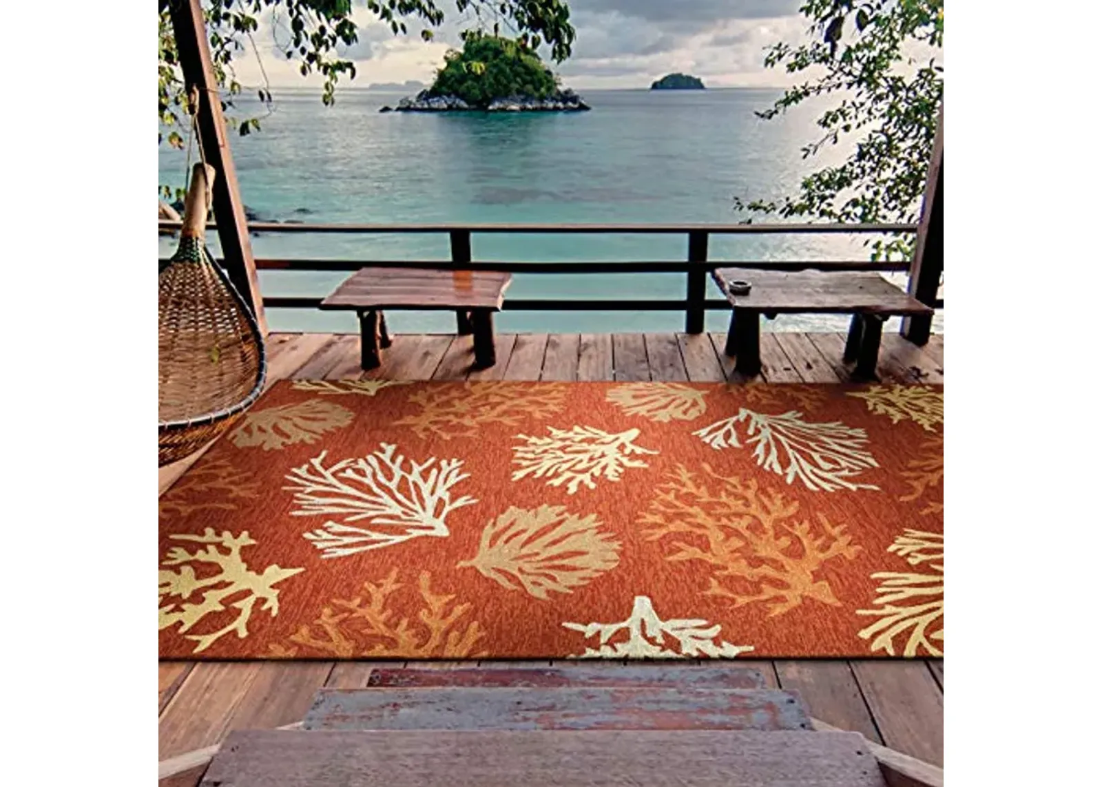 Couristan Outdoor Escape Sea Reef Indoor/Outdoor Area Rug, 2' x 4', Terracotta