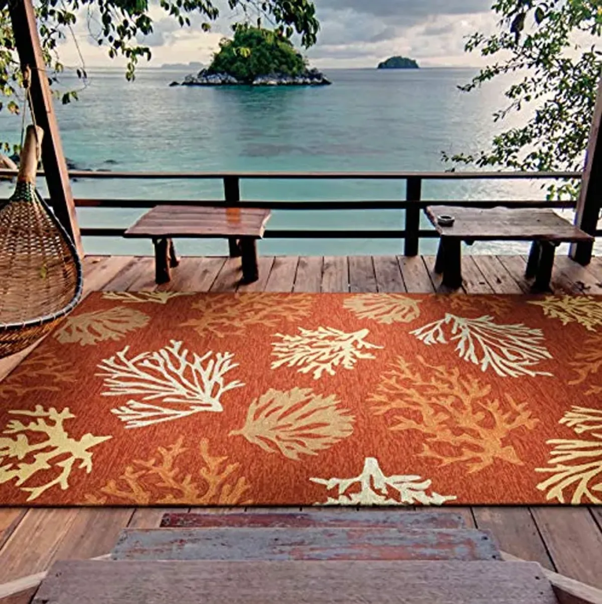 Couristan Outdoor Escape Sea Reef Indoor/Outdoor Area Rug, 2' x 4', Terracotta