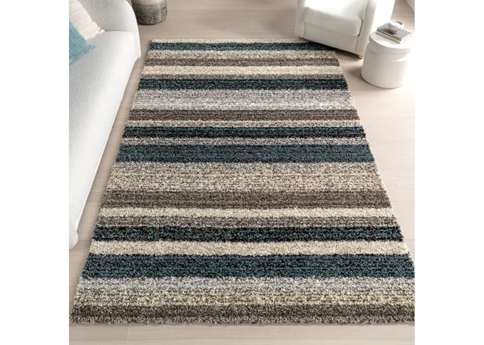 nuLOOM Drey Striped Shag Area Rug - 6x9 Shag Area Rug Casual Blue Multi/Brown Rugs for Living Room Bedroom Dining Room Nursery