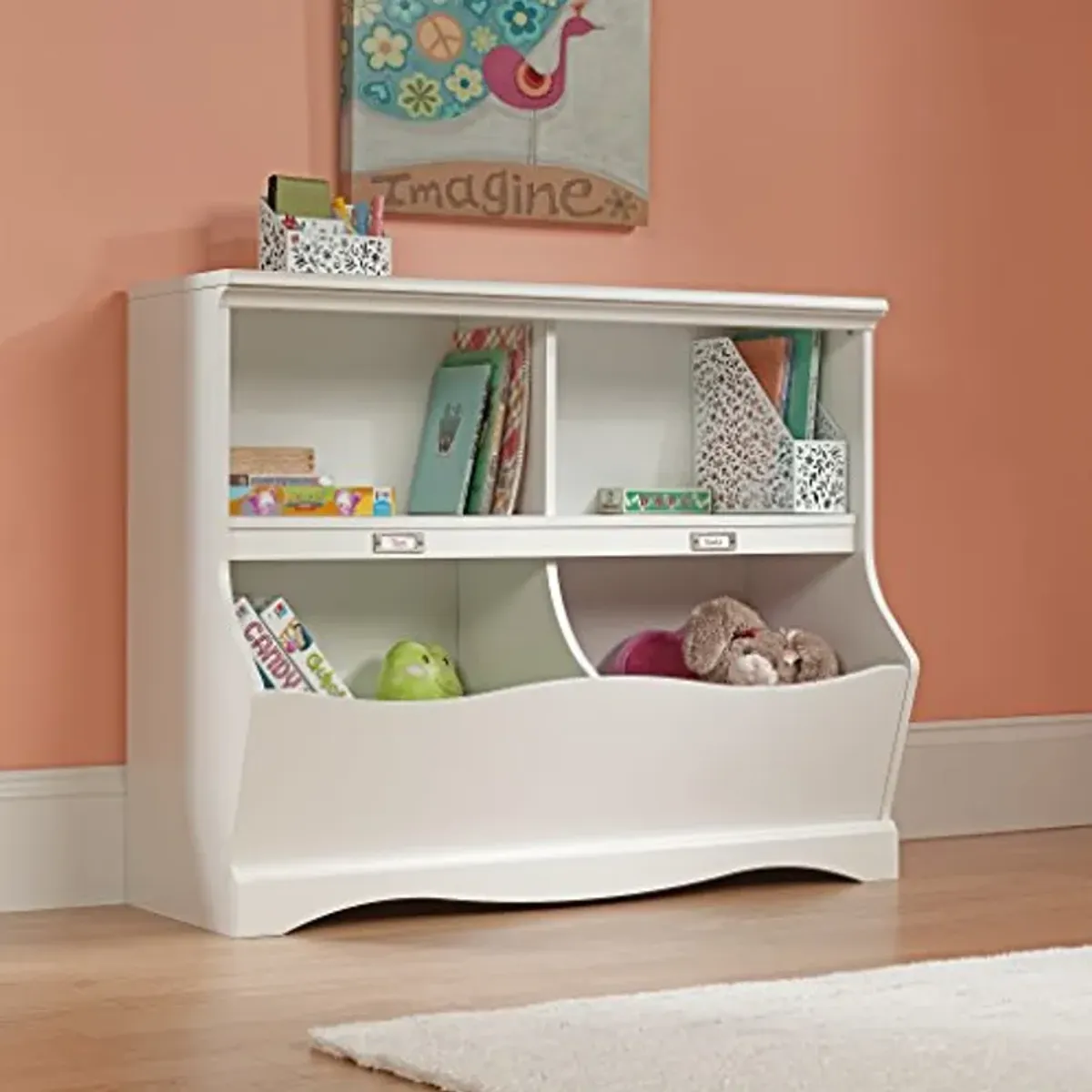 Sauder Pogo Storage Chest Organizer, Kids Bookcase, Toy Box Bin for Bedroom, Living Room, L: 41.10" x W: 14.49" x H: 32.84", Soft White