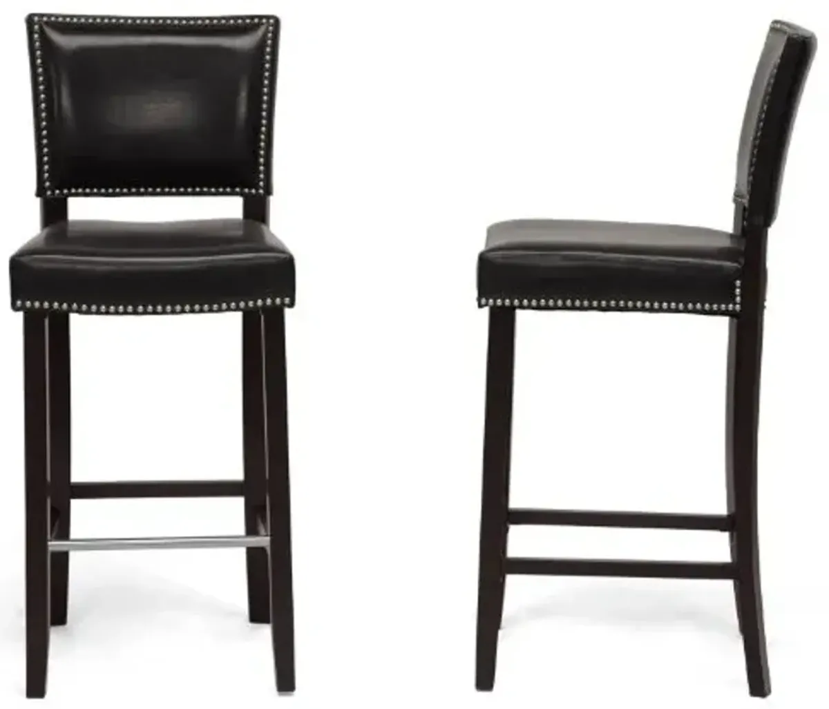 Baxton Studio Aries Black Modern Bar Stool with Nail Head Trim