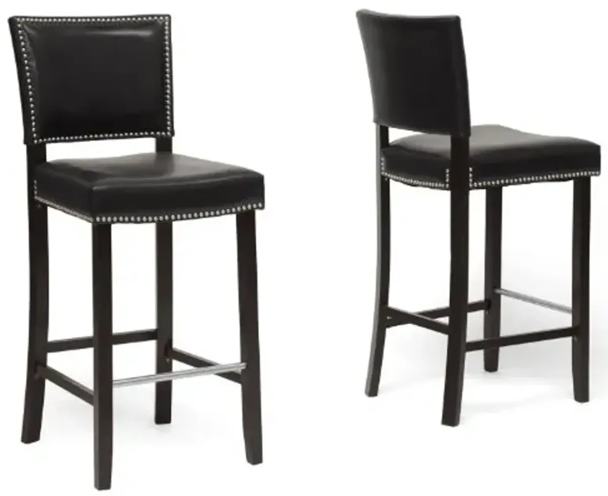 Baxton Studio Aries Black Modern Bar Stool with Nail Head Trim