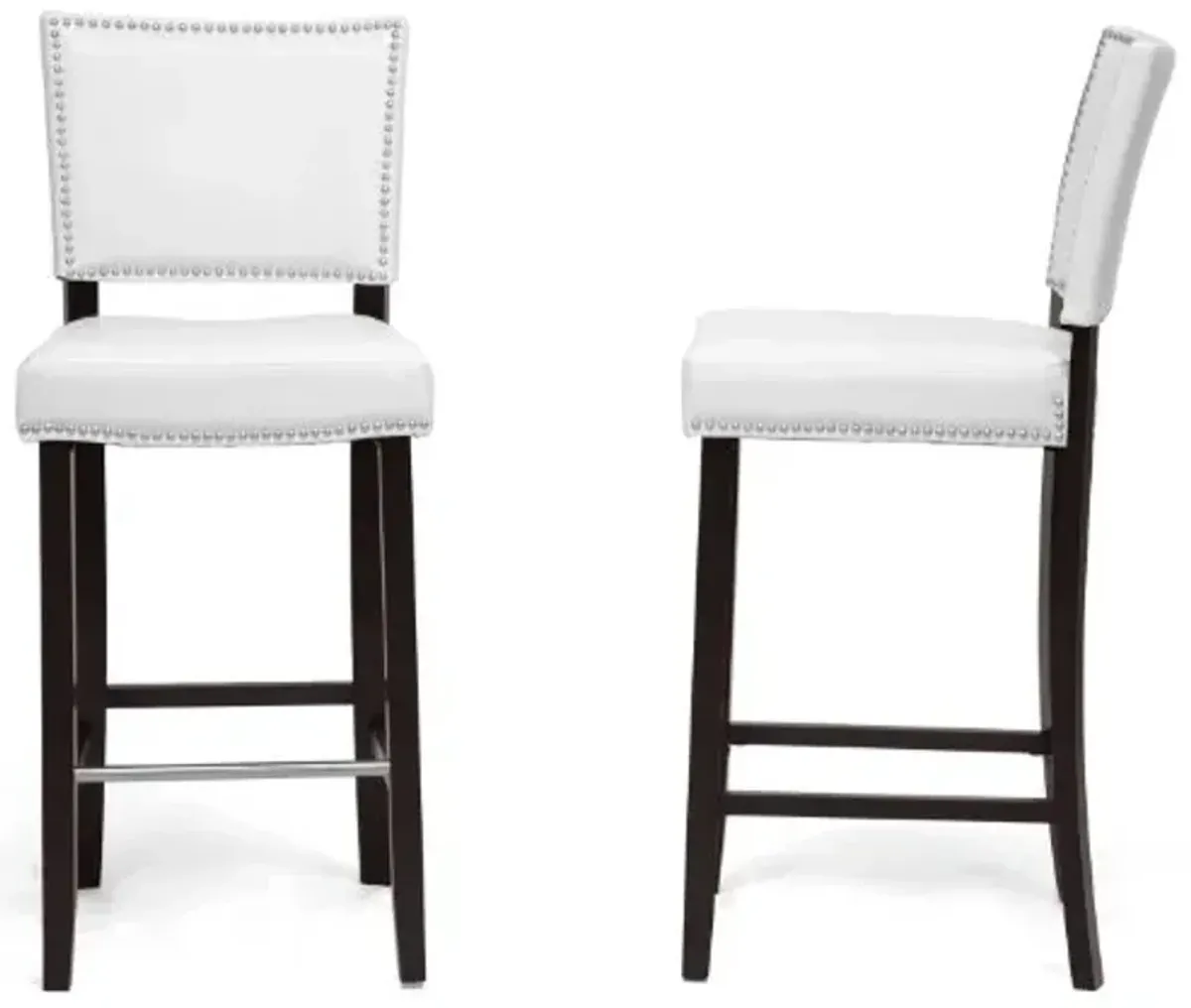 Baxton Studio Aries White Modern Bar Stool with Nail Head Trim