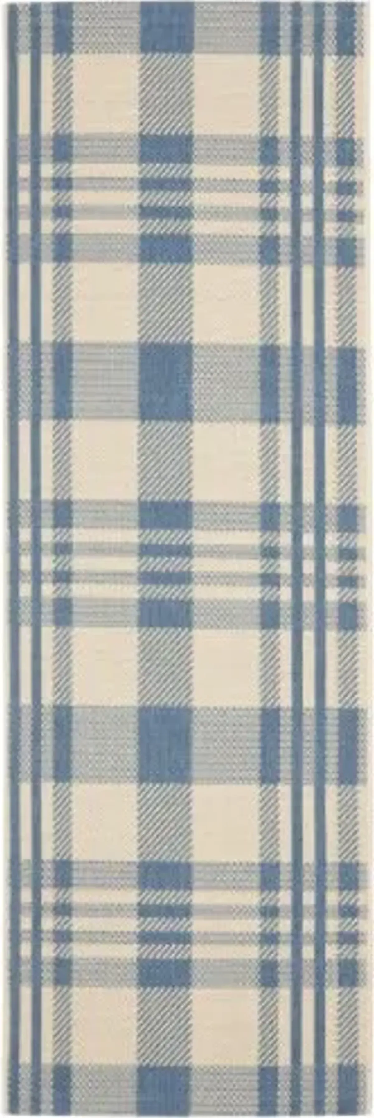 SAFAVIEH Courtyard Collection Runner Rug - 2'3" x 6'7", Beige & Blue, Indoor/Outdoor, Plaid Pattern, Weather Resistant & Washable, Ideal for Entryway, Patio, Kitchen, Hallway, Mudroom (CY6201-233)