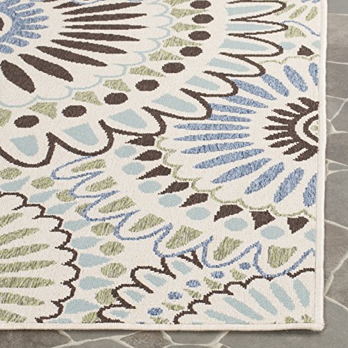 SAFAVIEH Veranda Collection 8' x 11' Cream/Blue VER091 Boho Floral Indoor/ Outdoor Non-Shedding Easy Cleaning Patio Backyard Porch Deck Mudroom Area Rug