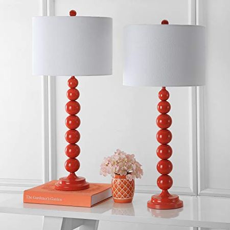 SAFAVIEH Lighting Collection Jenna Modern Contemporary Orange Stacked Ball 32-inch Bedroom Living Room Home Office Desk Nightstand Table Lamp Set of 2 (LED Bulbs Included)