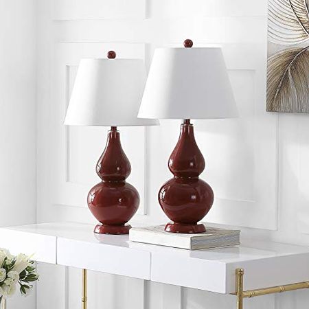 SAFAVIEH Lighting Collection Cybil Modern Contemporary Red Double Gourd Glass 27-inch Bedroom Living Room Home Office Desk Nightstand Table Lamp Set of 2 (LED Bulbs Included)