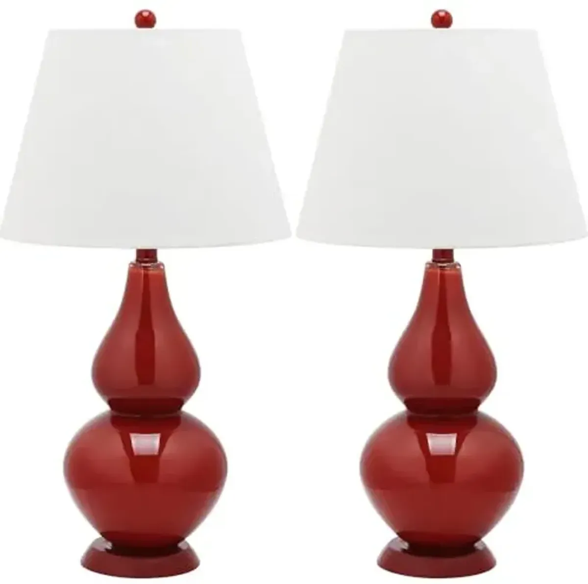 SAFAVIEH Lighting Collection Cybil Modern Contemporary Red Double Gourd Glass 27-inch Bedroom Living Room Home Office Desk Nightstand Table Lamp Set of 2 (LED Bulbs Included)